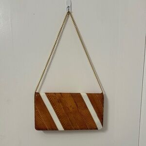 Brown and White Chain Strap Clutch